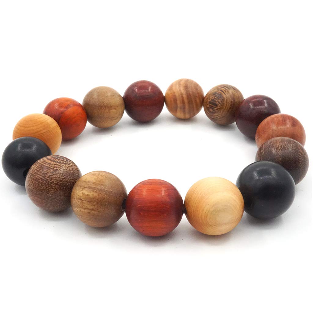 SOHNVWTGD Tibetan Bracelet Mala Buddhist Buddha Meditation 15mm Natural Wood Bead Men Elastic Prayer Bracelet