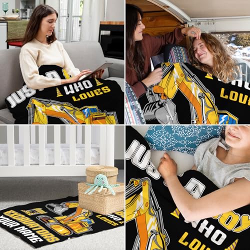 Image of Custom Excavator Blanket for Teens - Plush Fluffy Yellow Throw Blanket - 50 inchx60 inch Inches for Sofa - Cool Construction Gifts