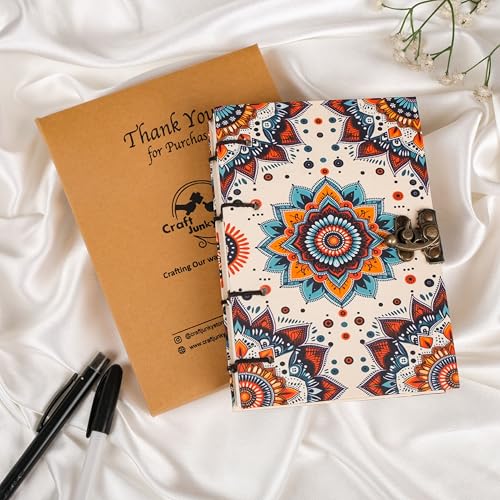 Image of CRAFT JUNKY Journal Diary with Handcrafted Box, 5 x 7 Inch Special Binding Unruled Lock Diary for Girls, Art Book with Aesthetic Print Sketch Book for Artists, 200 Acid-Free Pages A5 (MANDALA)