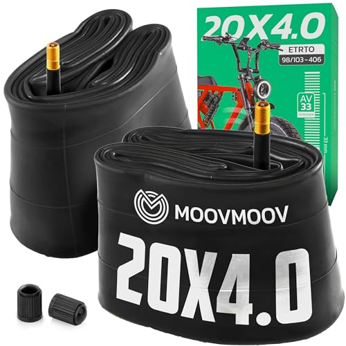 MOOVMOOV 2X Fahrradschlauch 20x4.0 - Fat Bike Schlauch 20x4 Mit geradem Schrader-Ventil AV 33mm für Fatbike, Mountainbike, Elektrofahrräder (100-406)