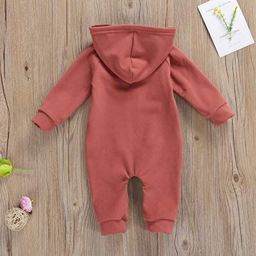 Kmbangi 0-24 Months Baby Girl Boy Zip Up Jumpsuit Hoodie Sweatshirt Romper Long Sleeve Coat With Pocket Warm Fall Winter Outfit (Brick Red, 0-3 Months) #TOP2