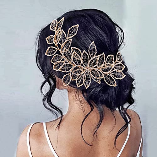 Eiaork Rhinestone Wedding Headpiece Leaf Bridal Headband Hair Vine,Wedding Hair Accessories For Bride And Bridesmaids(Gold) #TOP8