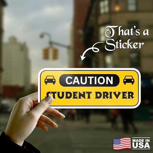 Image of Student Driver Sticker Caution Sign Vinyl Decal 5x3 Inch New Driver Training Design for Car Window Bumper Teen Learner Driving School Safety Notice Auto Graphic