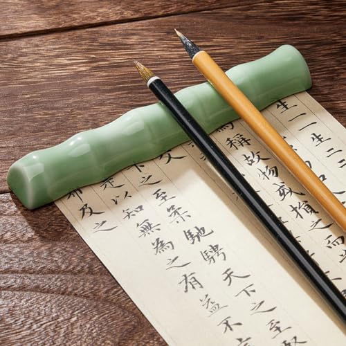 Image of lasenersm 2 Pieces Calligraphy Brush Holders Rack Rests Ceramic Paint Brush Holders Racks Rest Calligraphy Pen Holder Stand Racks Rests 5 Ports Calligraphy Writing Brush Holder Rack Rest, Green