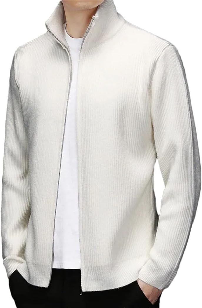 Men's Vintage Cardigan Spring Autumn High Collar Zipper Knit Casual Sweater