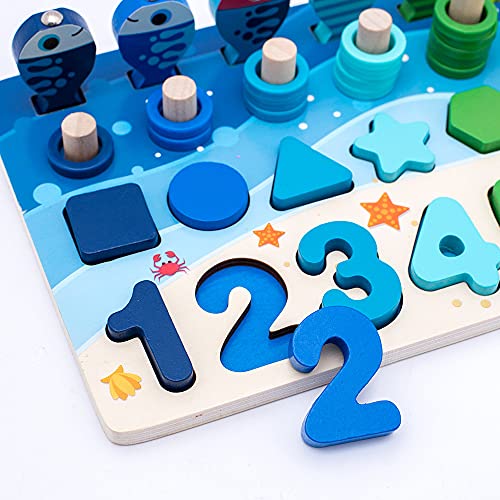 Cigooxm Brinquedo de pesca magnética infantil Educação infantil Placa logarítmica de madeira Número