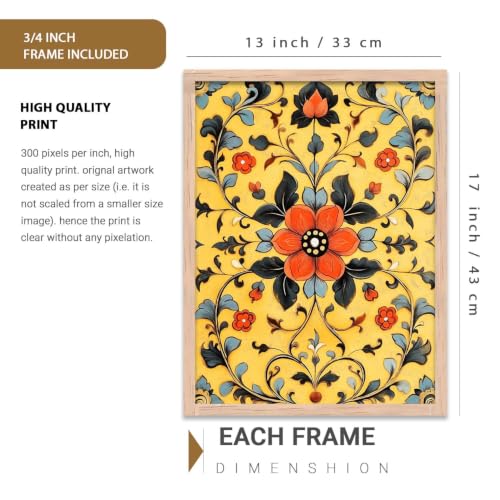 Image of kotart Indian Traditional Madhubani Wall Art Painting With Frame | Paintings Home Decoration For Living Room Bed Room Hotel Wall Decor Digital Reprint Set of 3 (13X17 inch)