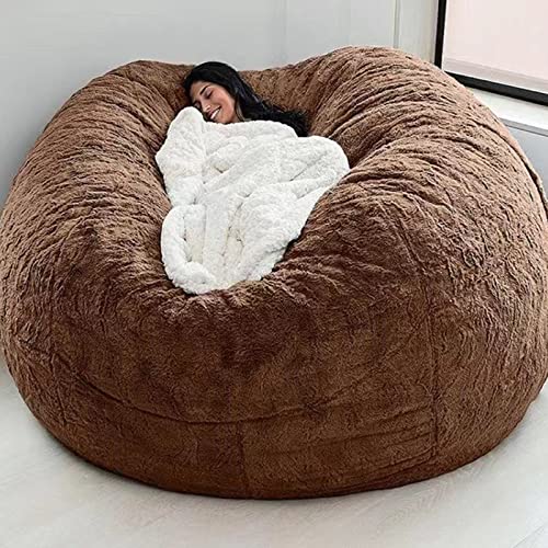 Luxurious Brown Fur Bean Bag Chair - Ultimate Comfort and Durability for Living Room Furniture, Parties, and Relaxation - Oversized Soft Fluffy Faux Cushion Bed - 6ft Size