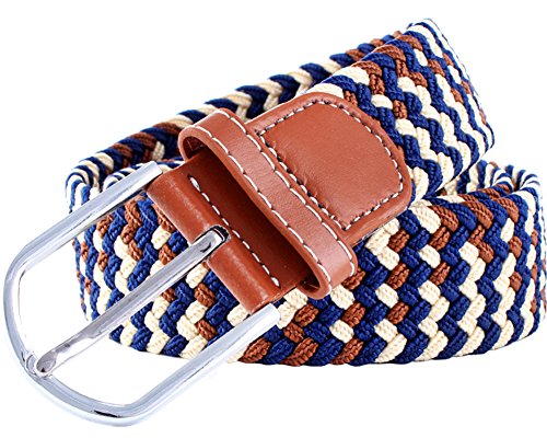Men's Mixed Color Stretch Canvas Braided Belt Women Woven Waist Belts2