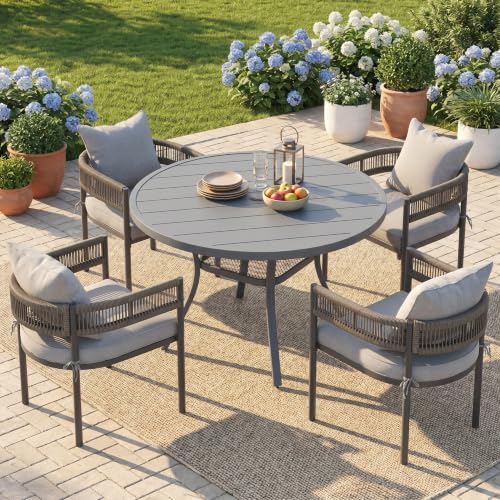 Image of VICLLAX Patio Dining Set for 4-40.6 inch Round Table & Cushioned Seats, Grey