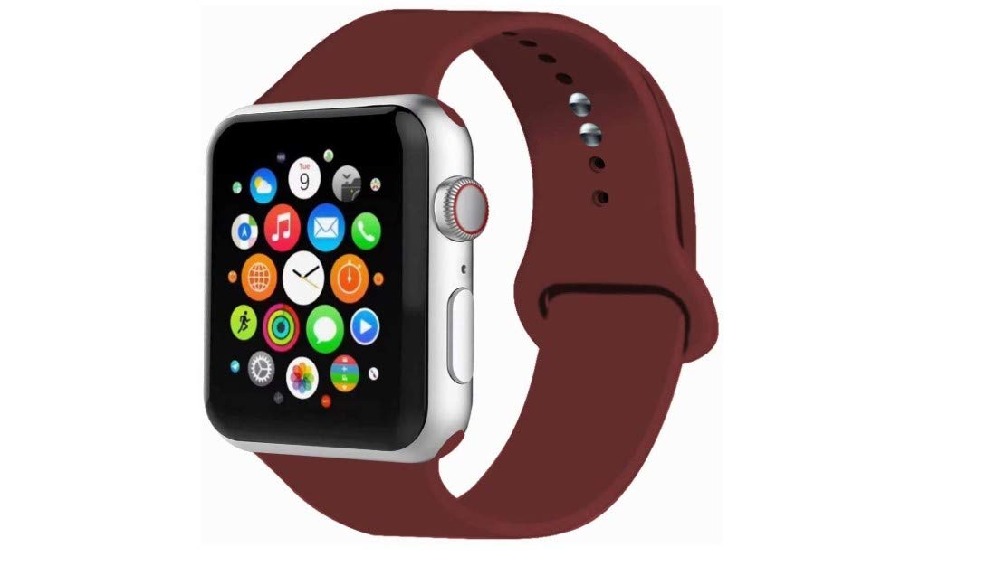 D'VOGUE Sport Loop Band Compatible with Apple Watch, Soft Silicone Sport Strap Replacement Bands Compatible with iWatch Series, Apple Watch Series 6/5/4/3/2/1 - Wine Red, 42/44 mm