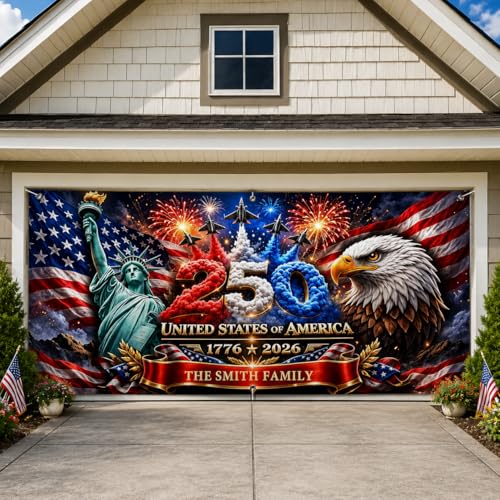 KiKiLuna Personalized 4th of July Garage Door Banners 13x6 ft