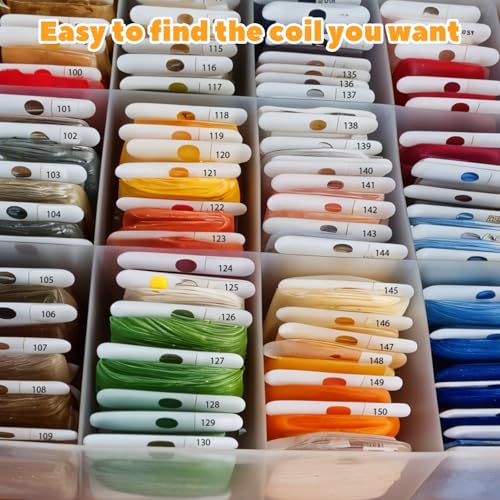 Image of Prasacco Embroidery Floss Organizer 150 Bobbins 36 Compartment Storage Box with Bobbin Winder and Coding Stickers for Craft DIY Embroidery Cross Stitch Supplies