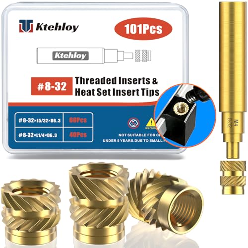 Image of 101Pcs #8-32 Threaded Inserts, Female Thread SAE Knurled Nuts Assortment Kit, Brass Heat Set Insert for Plastic and 3D Printing Components(#8-32, L1 /4xD6.3 and L5 /16xD6.3)