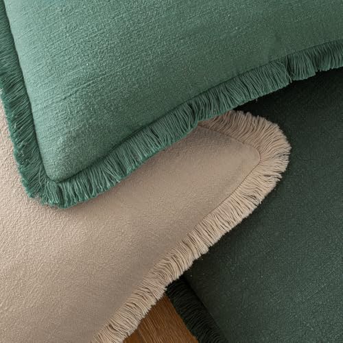 Image of MIULEE Linen Fringe Decorative Lumbar Throw Pillow Covers Army Green 12x20