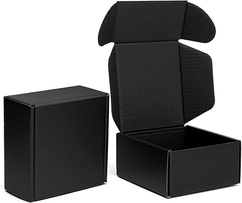 Mcfleet Cajas de envío negras de 4 x 4 x 2 pulgadas, caja de correo de cartón corrugado para pequeñas empresas, cajas de envío planas con bloqueo de