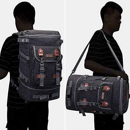 WITZMAN Travel Backpack for Men Women Canvas Backpack Carry on Luggage Rucksack Convertible Duffel Bag Large (A568 Black)