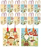 TINYMILLS Garden Gnomes Mushroom Woodland Fairies Party Favor Treat Bags Goodie Bags with Handles Pack of 12