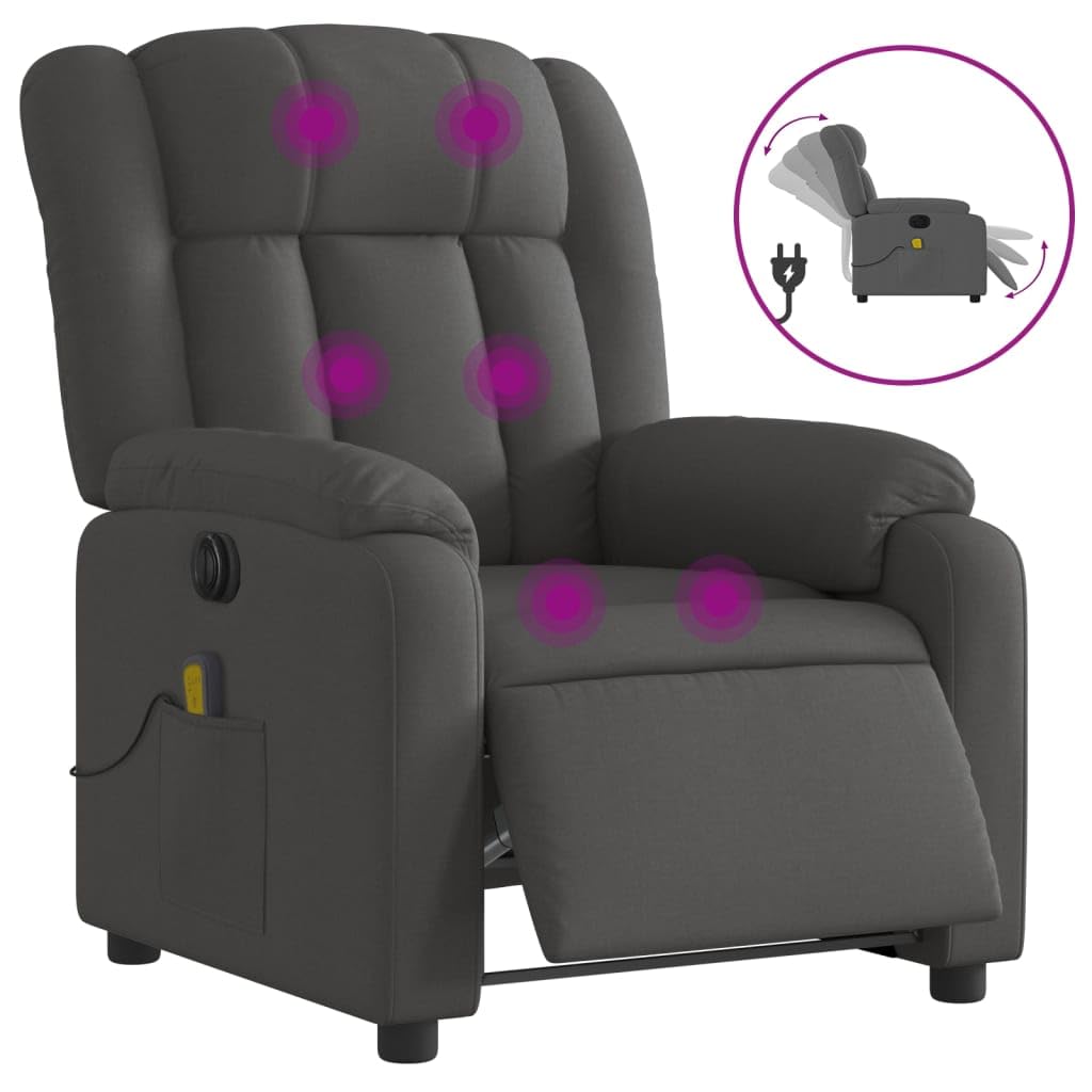 Willood Sillón Relax Reclinable Sillón Reclinable de Masaje Eléctrico, Silla con Respaldo, Sillón Orejero Ajustable, Asiento para Personas Mayores, Tela Gris Oscuro