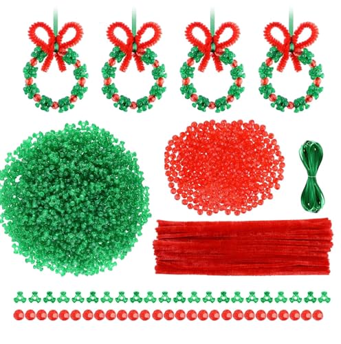 Custry 1162 Pcs Christmas Beaded Ornament Kit Tri-Shaped DIY Candy Cane Beads Christmas Craft Wreath Bead with Pipe Cleaners for Xmas Tree Hanging