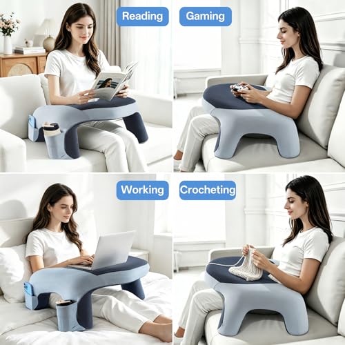 Image of Ergonomic Curved Lap Desk Pillow for Gaming & Reading, Soft Memory Foam Lap Laptop Desk with Cup Holder & Phone Pocket, Breathable Non-Slip Lap Pillow for Bed Couch, Ideal Gamer Gift