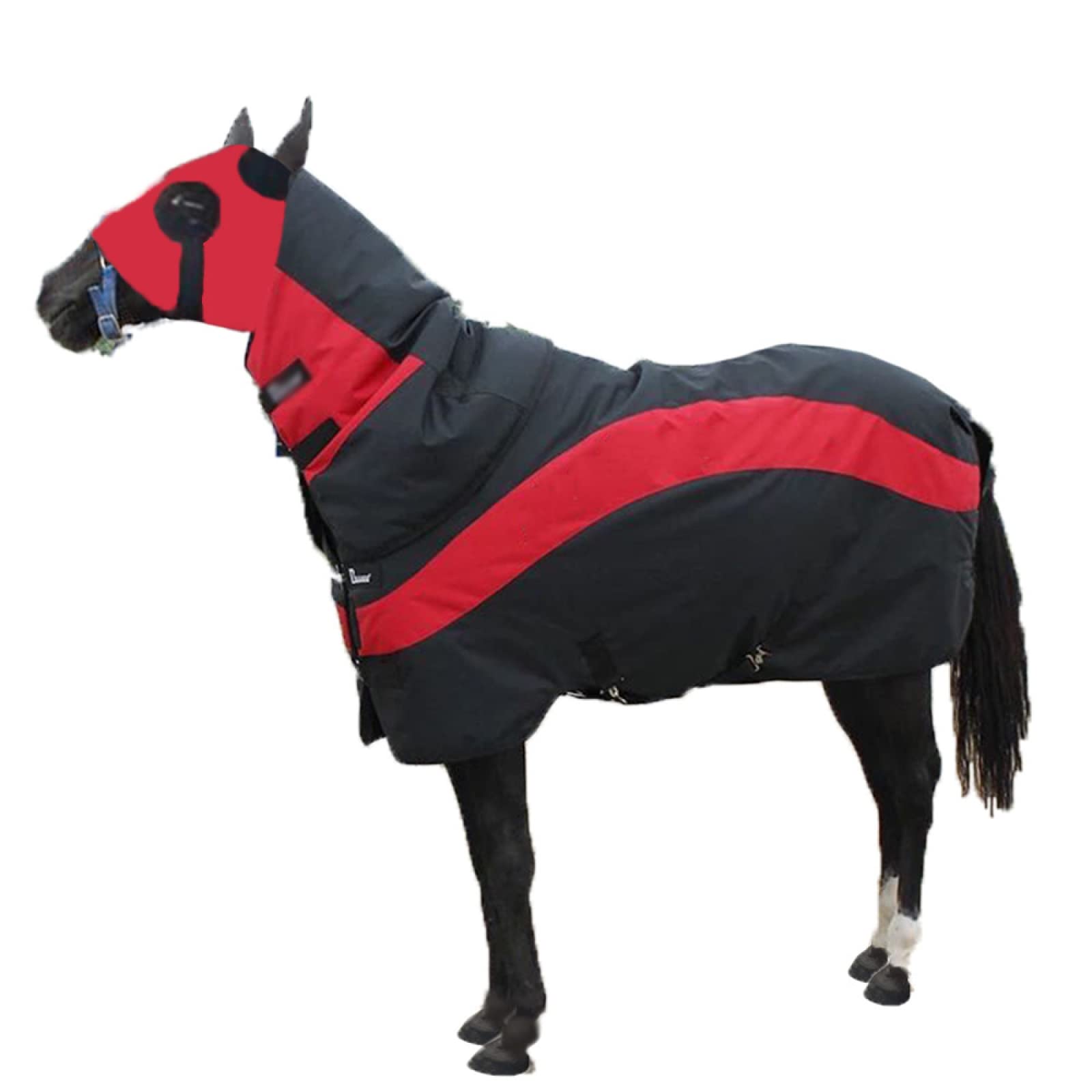 JMBF Manta de Invierno para Caballos 600D, Manta de Protección Negra con Capucha y Cuello Combinado Manta de Invierno para Caballos con Cuello para Invierno 300 G Peso Medio,135cm/53in