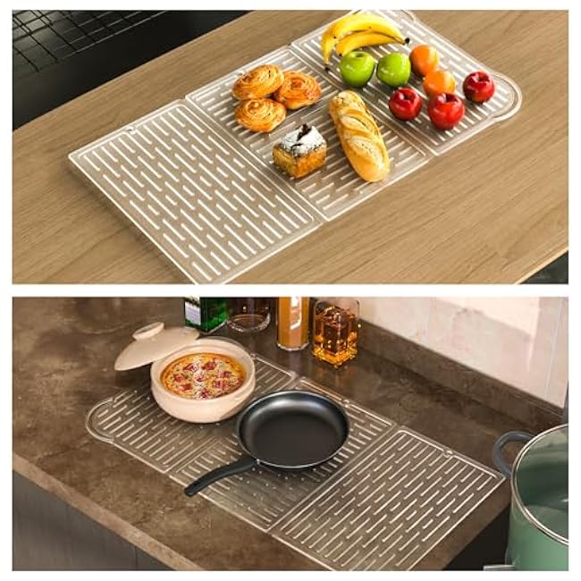 NiHome Extra-Large Trifold Dish Drying Mat, Foldable Compact Easy Storage Silicone Drying Mat for Kitchen Counter Heat & Cold Resistant, Anti-Slip Durable Dish Drying Kitchen Mat (Translucent White)