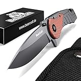 BearCraft Navaja Plegable | Tipo Cuchillo de Supervivencia | Inserto de Madera | Acero Inoxidable | para Camping, Paseos o Trabajos al Aire Libre