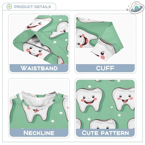 JUNZAN Cute Teeth Health Care Cartoon Green Big Girls Hooded Sweatshirt Long Sleeve Outerwear for Kids Camping 4T3