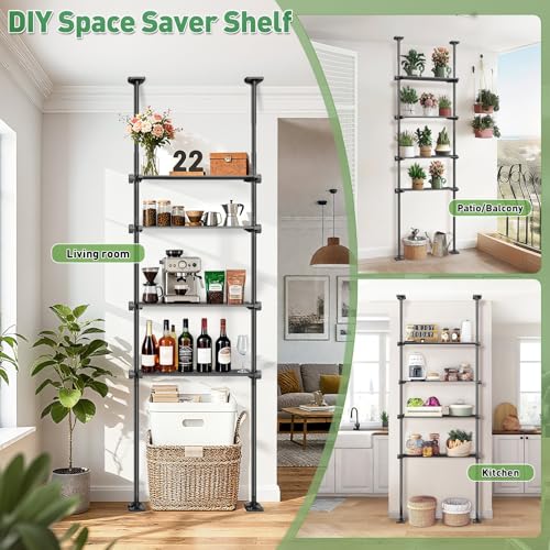 Image of SUNALLY Over The Toilet Storage Shelf, 4-Tier Adjustable Over Toilet Bathroom Organizer,Tension-Mounted Bathroom Storage Rack for Ceilings, No Drill Space-Saving Shelving for Small Rooms,Black