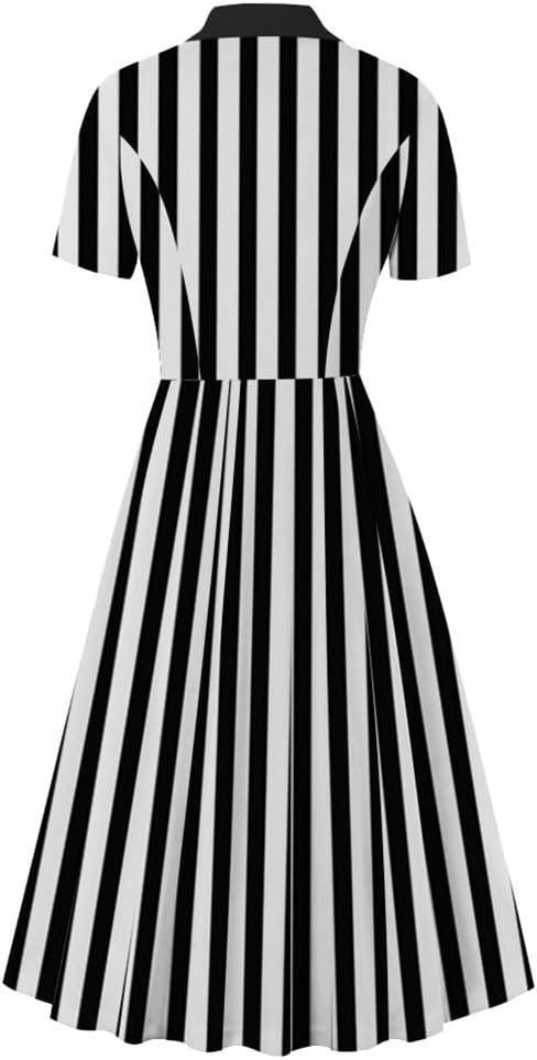 Women Black and White Striped Dress Halloween Costume Vintage 1950s Dresses Pin up Retro 50s Rockabilly Dress Cocktail - Image 2