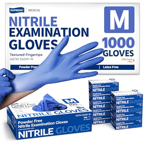 Supmedic Medical Soft Max™ Nitrile Exam Gloves, 1000 Pcs Powder-Free Latex-Free Food Safe Clean Disposable Glove, Blue Iris (Medium)