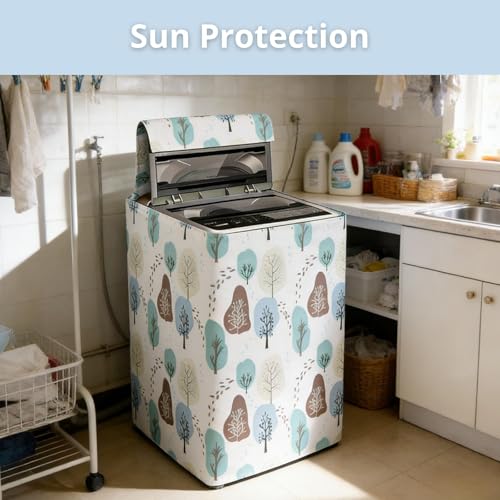 Image of Waterproof & Dust-Proof Washing Machine Cover,Top Load Washing Machine Cover for Lg,Samsung,Godrej, Whirlpool,6Kg,6.5Kg,7Kg & 7.5Kg,Colorful Trees (60 x 63 x 87 cms)