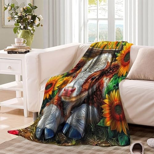 Couverture en flanelle 3D veau supérieure, plaid décoratif doux 127x152cm