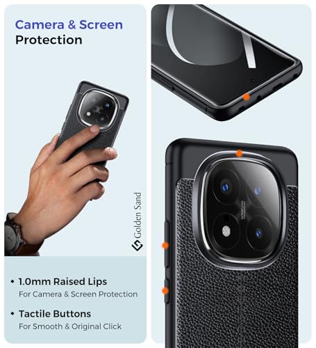 Image of Golden Sand Vegan Leather Textured Back Cover Case Compatible with Redmi Note 14 Pro Plus 5G (Shockproof TPU | Midnight Black)