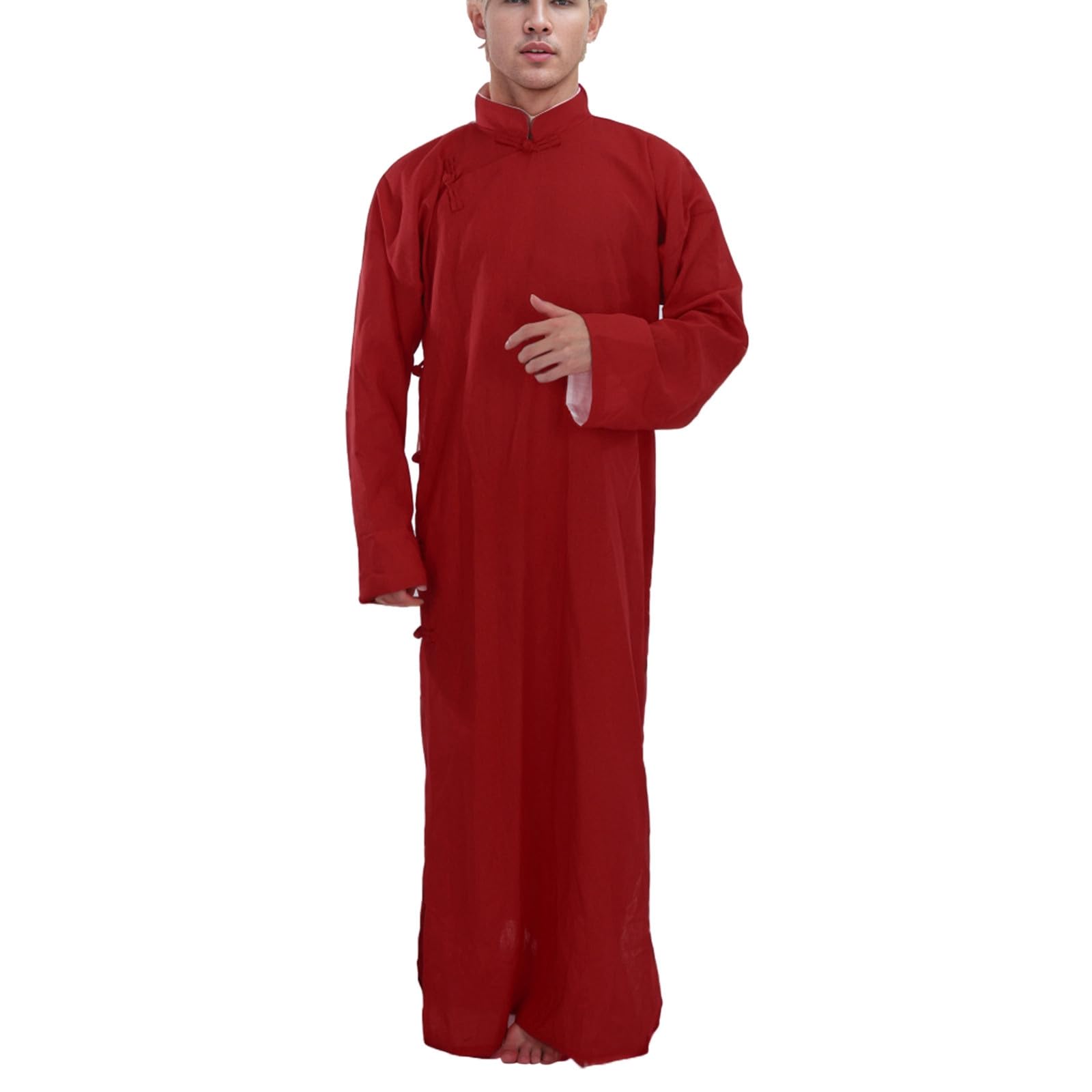 Thobe for Men Long Sleeves Kaftan Mens Long Gown Emirati Kandura Muslim Middle East Kaftan Dresses Dubai Ramadan Clothes