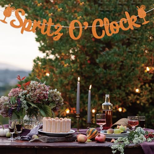 Image of Spritz O'Clock Banner - Lemon Citrus Bridal Shower Bachelorette Wedding Party Decorations, Spritz Bar Banner, Orange Birthday Spritz Station Decoration Orange Glitter