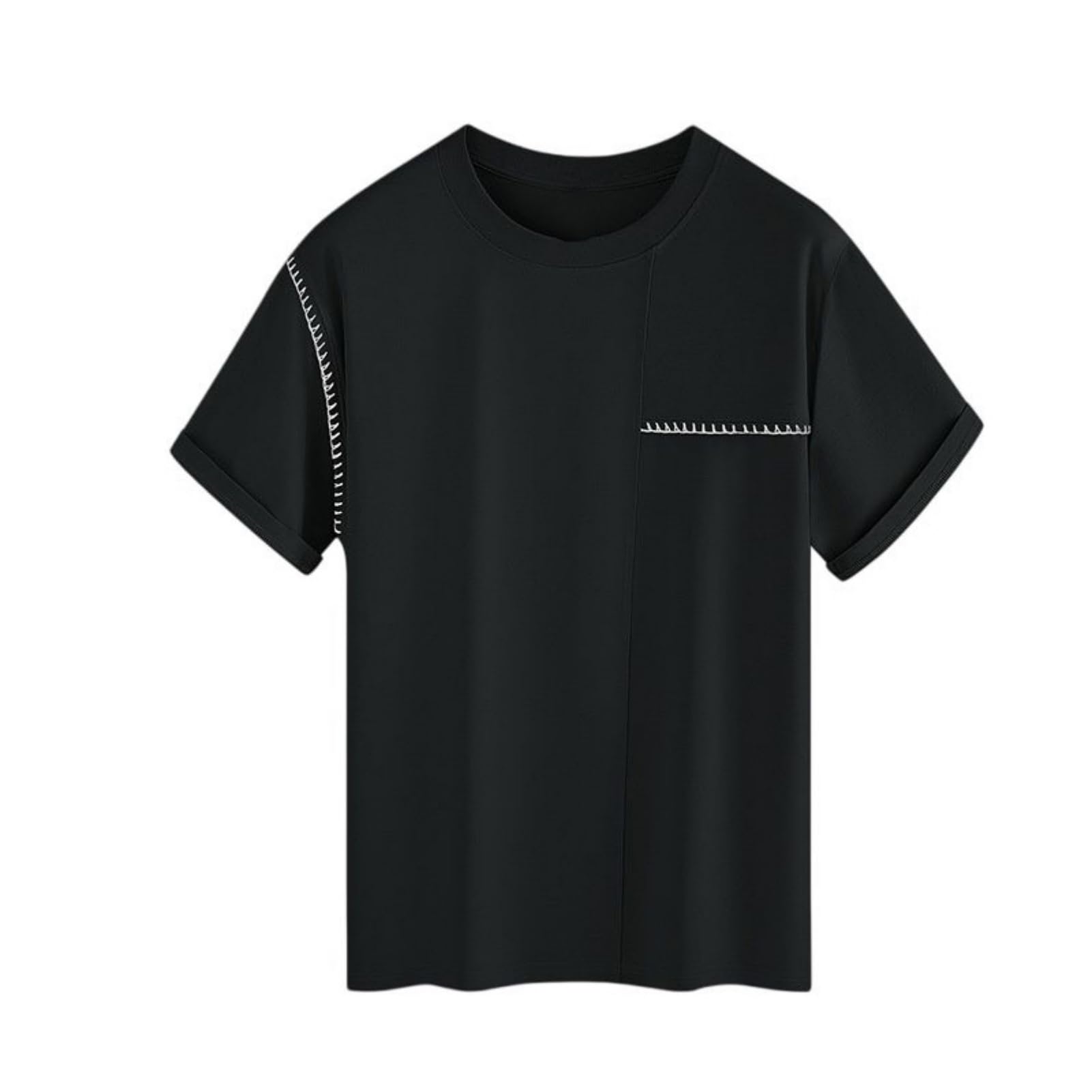 Męska koszulka z okrągłym dekoltem patchworkowa modalna koszulka z krótkim rękawem luźny krój do streetwear stroje podróżne na co dzień