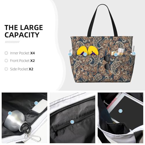 Paisley Pattern No.9081 Large Beach Bag Waterproof Sandproof Swim Tote Pool Bag For Women With Zipper2