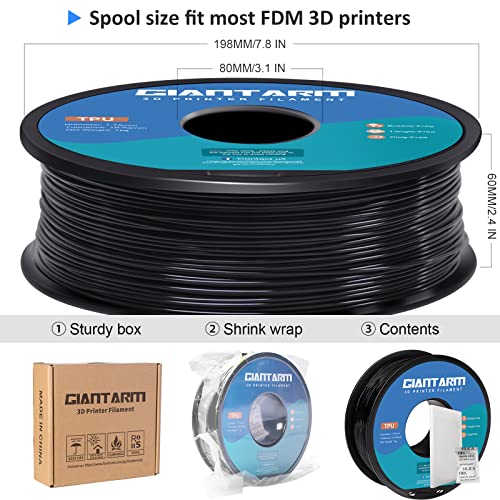 Image of GIANTARM TPU Filament 1.75mm Flexible Soft 3D Printer Consumables Black,95A 1kg Spool (2.2 lbs.), Dimensional Accuracy + /- 0.05 mm