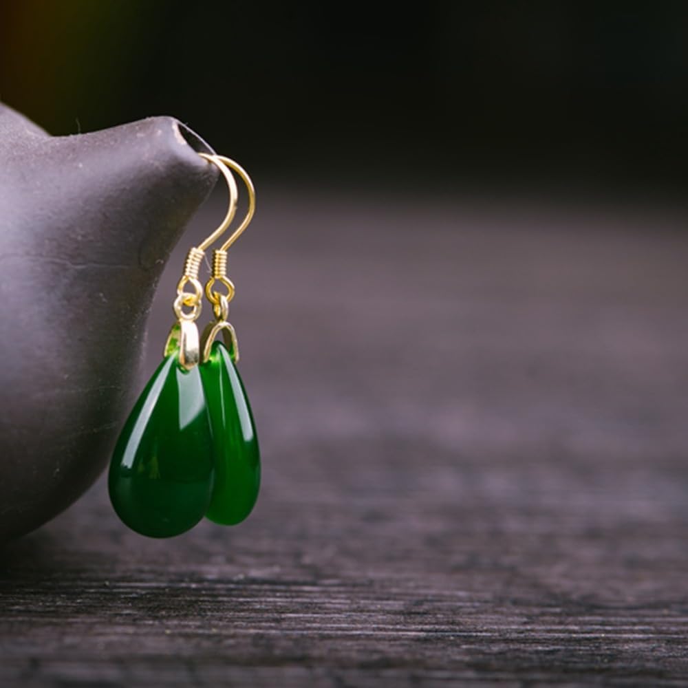 Green Long Dangle Teardrop Gemstone Earrings with Hook for Women Fishhook Dangle Earrings Boho Western Style Statement Earrings Green Glass Teardrop Earrings - Image 8