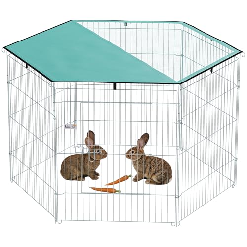 PawHut Parc pour Chien, enclos Chien 6 Panneaux avec Toit, modulable et Pliable, enclos Portable 76H cm avec Porte, clôture pour Chat, Chiens de Petit Taille, intérieur et extérieur, Argent, Vert