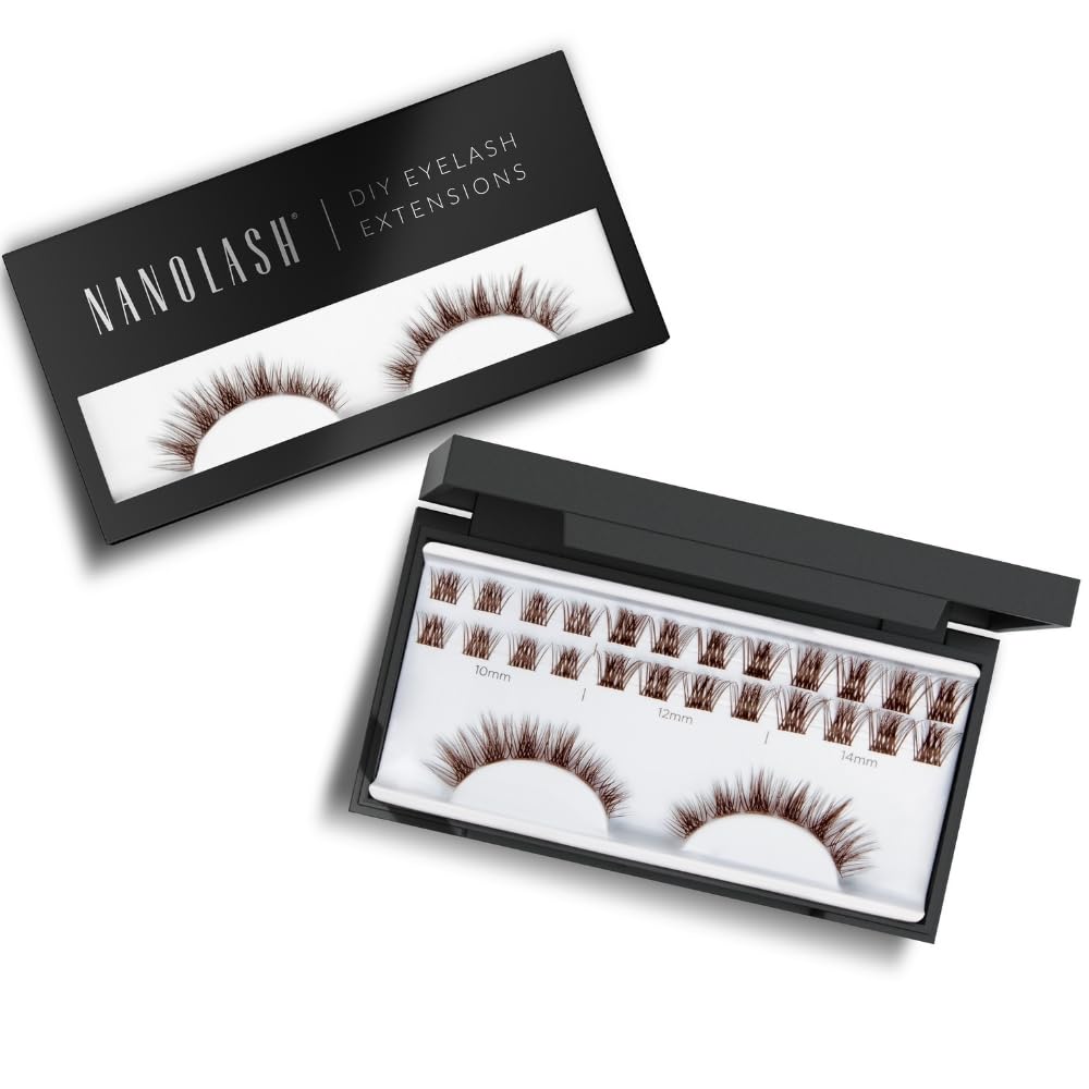 Nanolash DIY Eyelash Extensions 36 pcs - cluster lashes DIY, cluster false eyelashes for lash extensions at home, individual cluster lashes (BROWN, HARMONY)