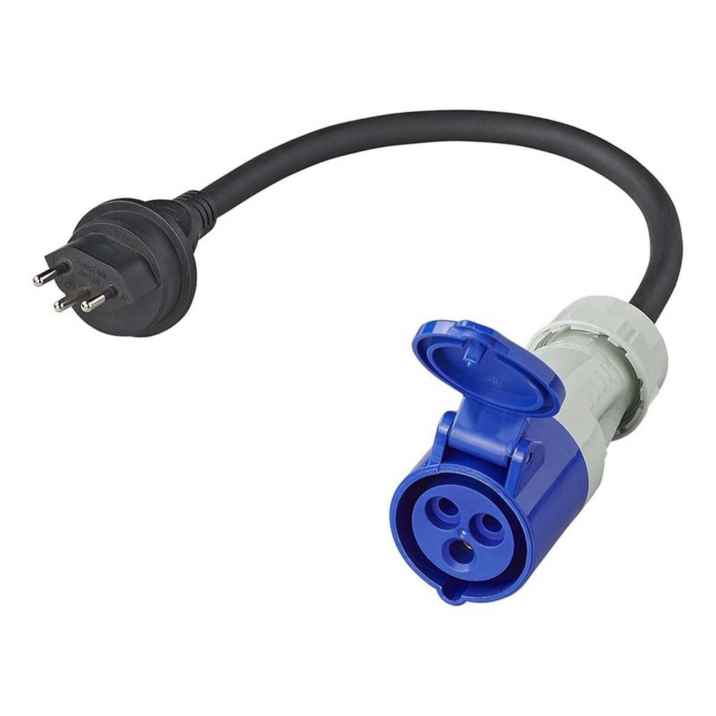 Câble adaptateur CEE 40 cm 3 x 2,5 mm² | Fiche suisse vers CEE | Câble en néoprène H07RN-F | 10 A, IP44, résistant aux températures de -35 °C à +50 °C