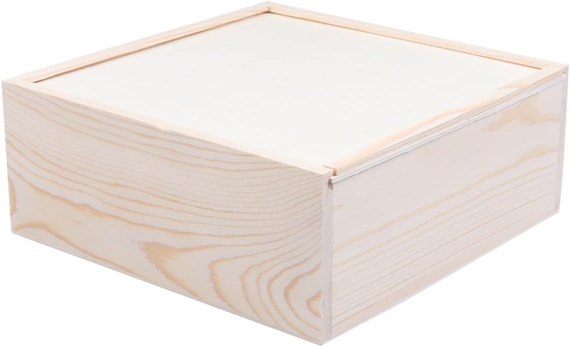 Kisangel Wooden Jewelry Box with Push Cover Square 7.71X7.71X2.99In Decorative Storage Case for Bracelets Rings Necklaces Present Packaging Box for Birthday Party Keepsakes