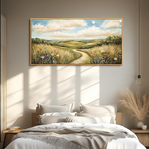 PHAOHUAXM Wall Art For Living Room Canvas Wall Decor For Bedroom Print Ink-Wash Landscape Paintings Office Restaurant Room Decorations Printing Artwork Ready To Hang Home Decor Wood Framed 20"X40"