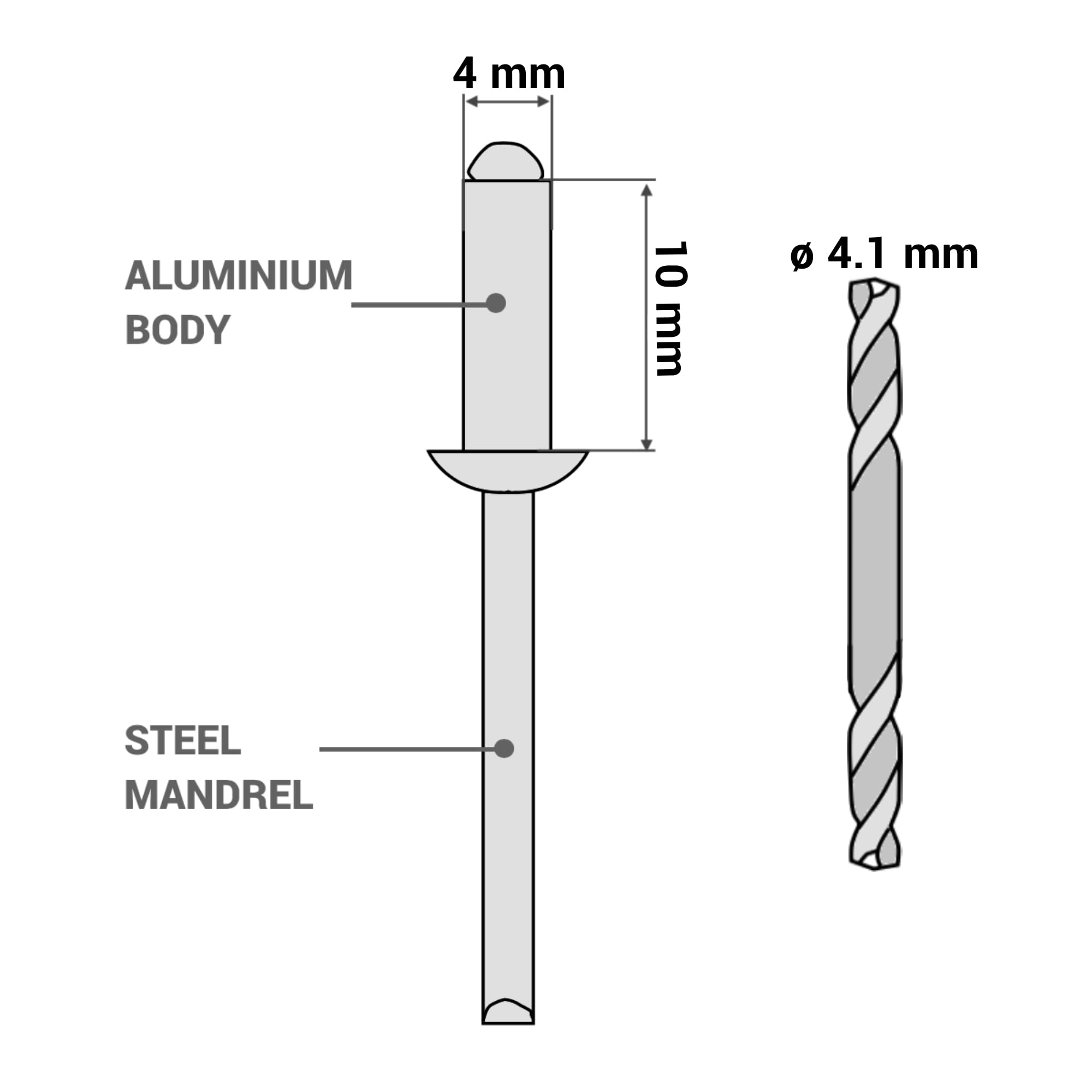 SKIR'CO (400 pcs) Rivets aveugles peints 4,0 x 10 mm, rivets aveugles en aluminium, DIN 7337, tête bombée, mandrin en acier, rivets à œil (gris anthracite RAL 7016)