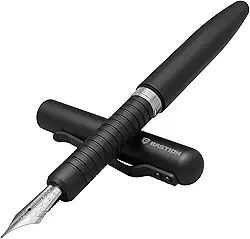 BASTION Caneta-tinteiro com estojo de presente, minimalista, luxuosa, com ponta fina, design resistente, agradável, colecionador, canetas recarregáveis, para homens e mulheres, escritório executivo profissional (aço inoxidável preto)