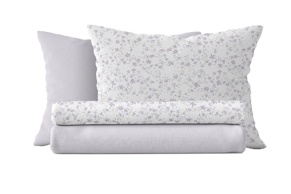 Parure de lit simple coton avec drap housse et taie d'oreiller 150x280cm violet Mandy