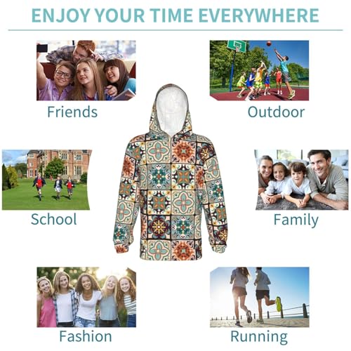 Vintage Floral Bohemian Kids Pullover Hoodies Boys Sweatshirts Girls Athletic Clothes with Pocket 6